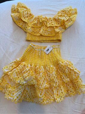 Yellow Ruffled Off‑Shoulder Crop Top - 2‑Piece Set